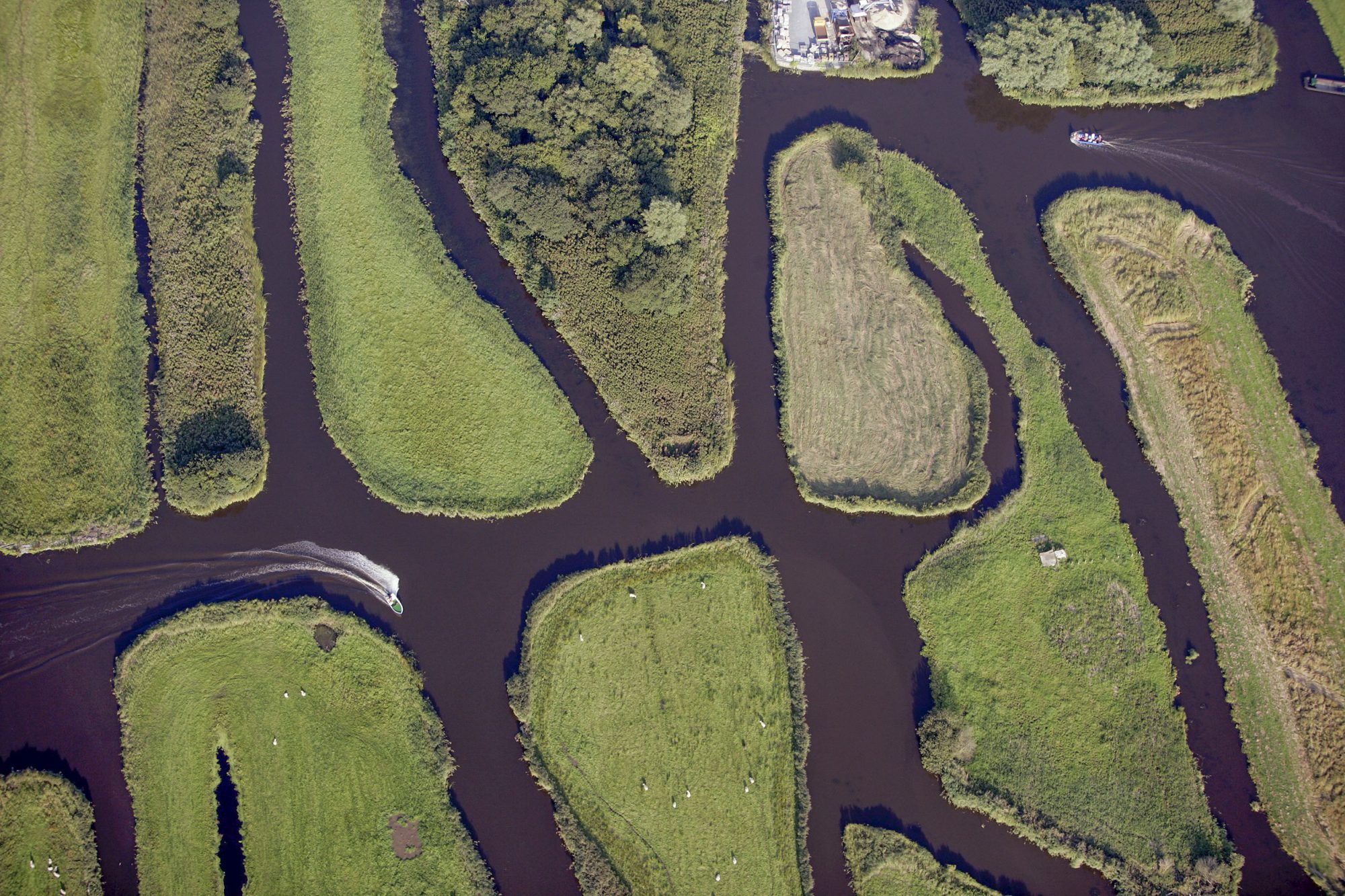 Recreatie bootjes in het waterrijk gebied in de Polder Oostzaan bij het dorpje Noordeinde ten oosten van Zaandam.
foto Peter Elenbaas/HH
30 augustus 2005.